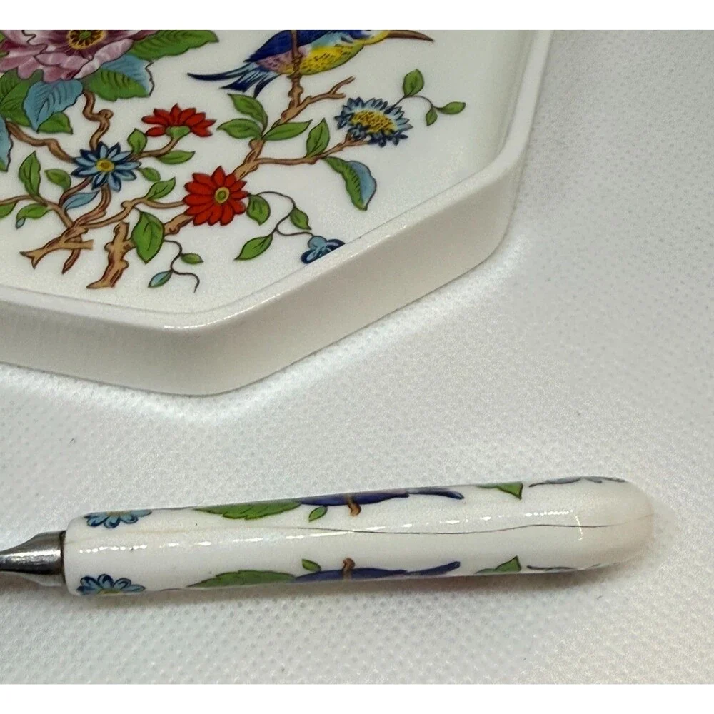 Aynsley Pembroke Individual Butter Dish & Knife England Bone China Octagonal
